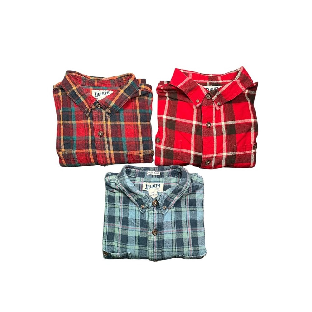 Lot of 3 Duluth Trading Co. Mens 2XL Relaxed Fit Heavy Flannel Button Down Shirt